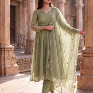 Pista Green Embroidered Ethnic Set for Women – Festive & Occasion Wear