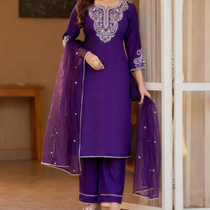 Royal Amethyst Embroidered Ethnic Set