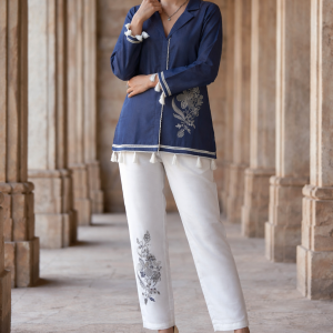 Home cordset with vertical fab embroidery