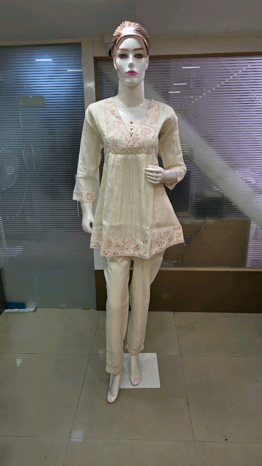 cordset with soft pink embroidery work